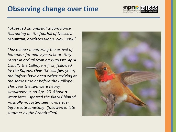 Observing change over time I observed an unusual circumstance this spring on the foothill