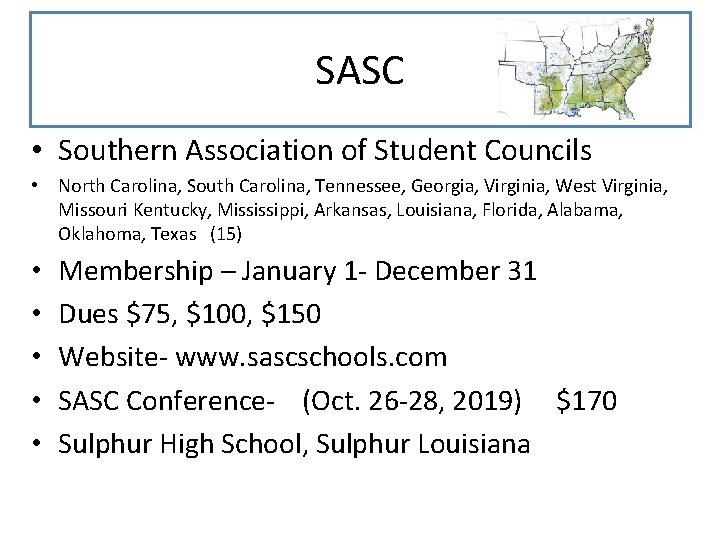 SASC • Southern Association of Student Councils • North Carolina, South Carolina, Tennessee, Georgia,