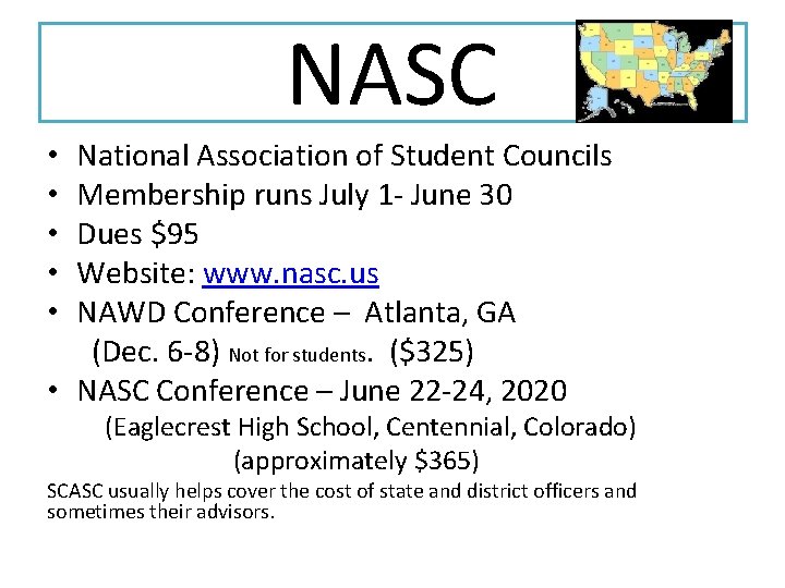 NASC National Association of Student Councils Membership runs July 1 - June 30 Dues