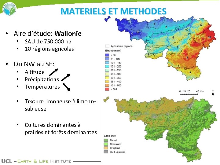 MATERIELS ET METHODES • Aire d’étude: Wallonie • SAU de 750 000 ha •