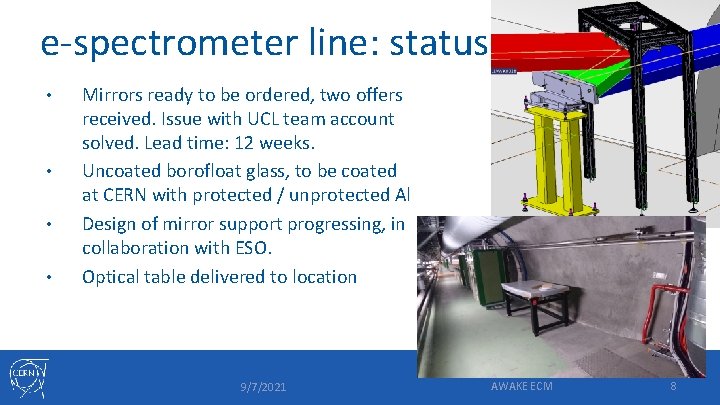 e-spectrometer line: status • • Mirrors ready to be ordered, two offers received. Issue