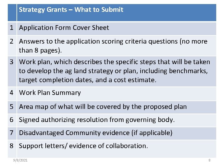 Strategy Grants – What to Submit 1 Application Form Cover Sheet 2 Answers to