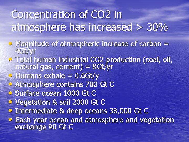 Concentration of CO 2 in atmosphere has increased > 30% • Magnitude of atmospheric