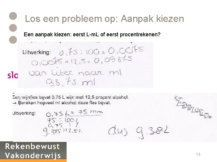 Los een probleem op: Aanpak kiezen Een aanpak kiezen: eerst L-m. L of eerst