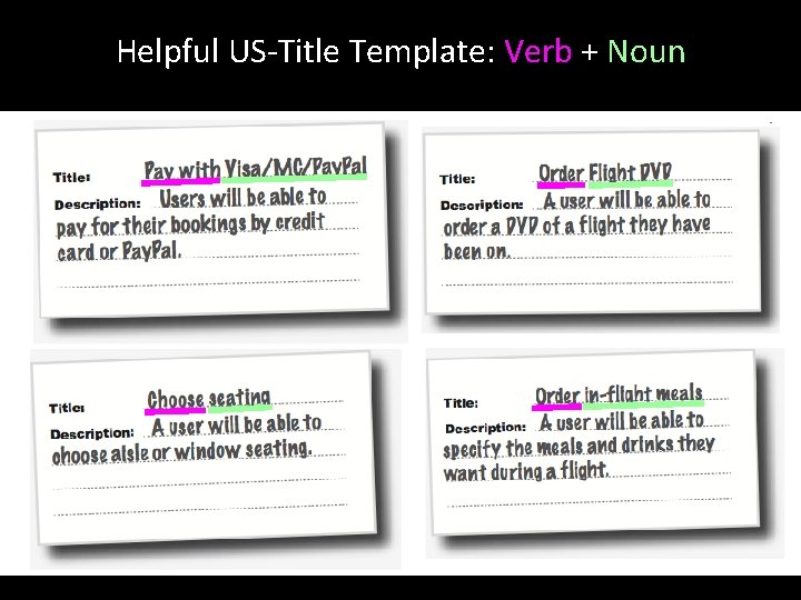 Helpful US-Title Template: Verb + Noun 