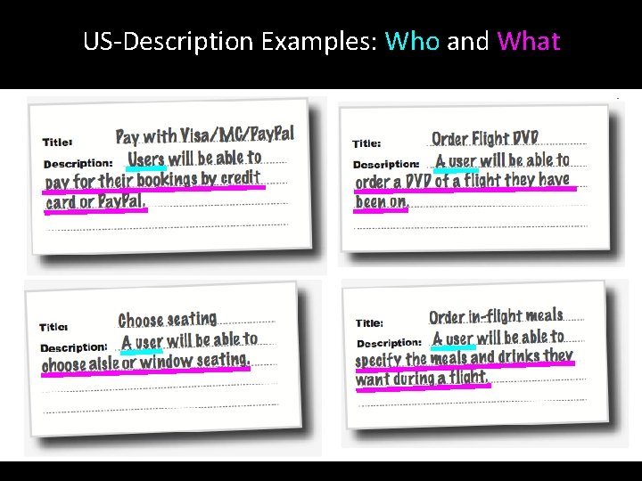 US-Description Examples: Who and What 