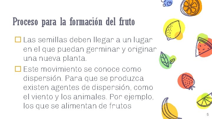 Proceso para la formación del fruto � Las semillas deben llegar a un lugar