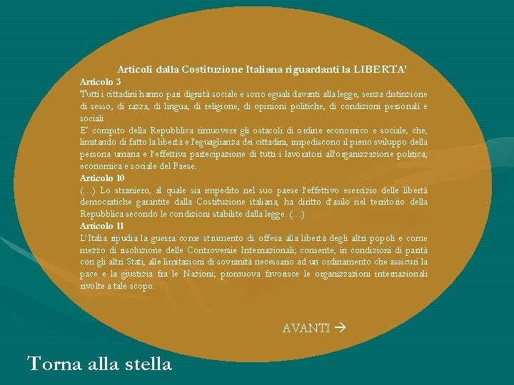 Articoli dalla Costituzione Italiana riguardanti la LIBERTA’ Articolo 3 Tutti i cittadini hanno pari