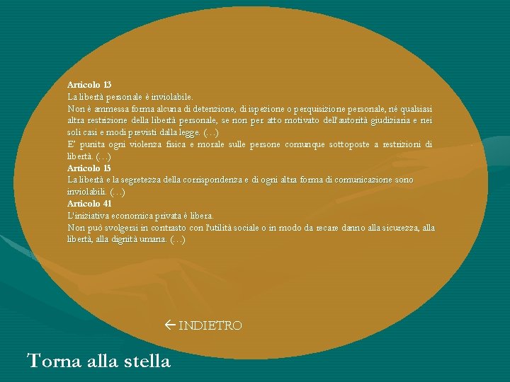 Artìcolo 13 La libertà personale è inviolabile. Non è ammessa forma alcuna di detenzione,