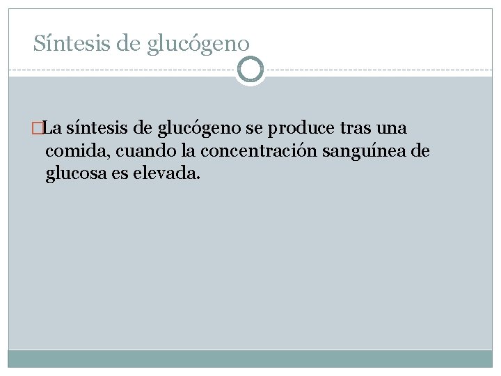 Síntesis de glucógeno �La síntesis de glucógeno se produce tras una comida, cuando la