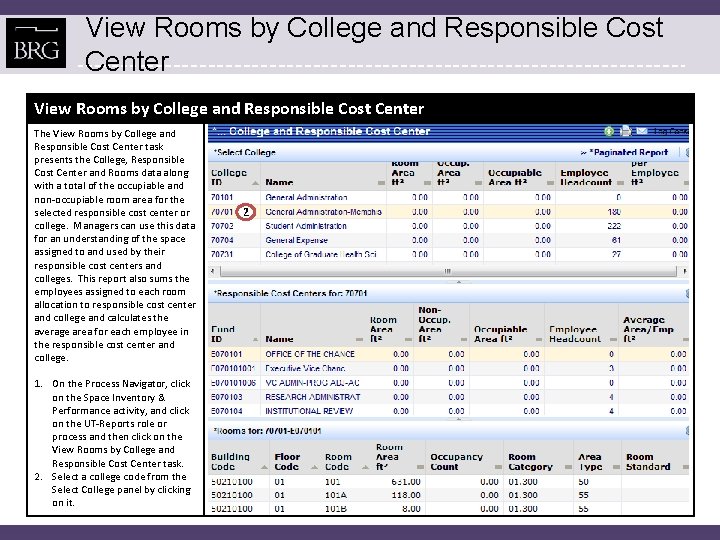 View Rooms by College and Responsible Cost Center The View Rooms by College and