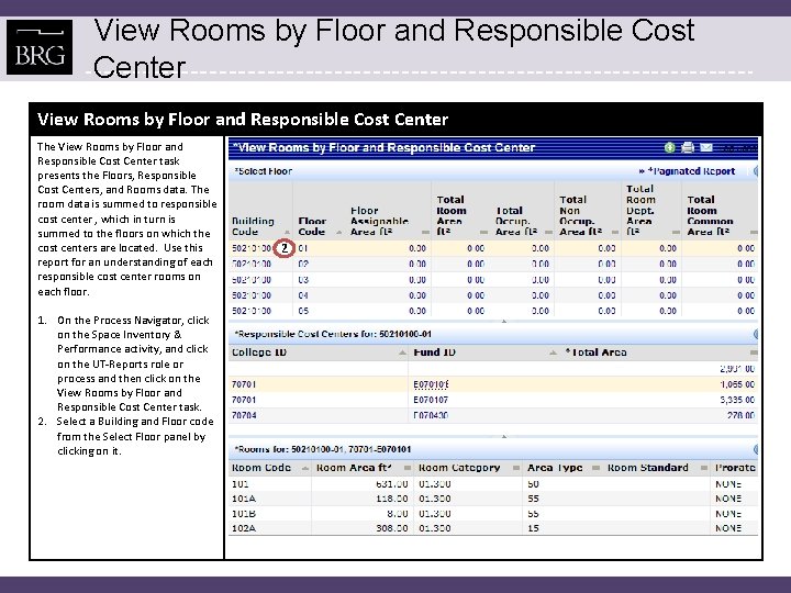 View Rooms by Floor and Responsible Cost Center The View Rooms by Floor and