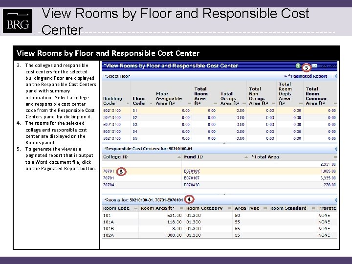 View Rooms by Floor and Responsible Cost Center 3. The colleges and responsible cost