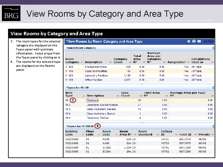 View Rooms by Category and Area Type 3. The room types for the selected