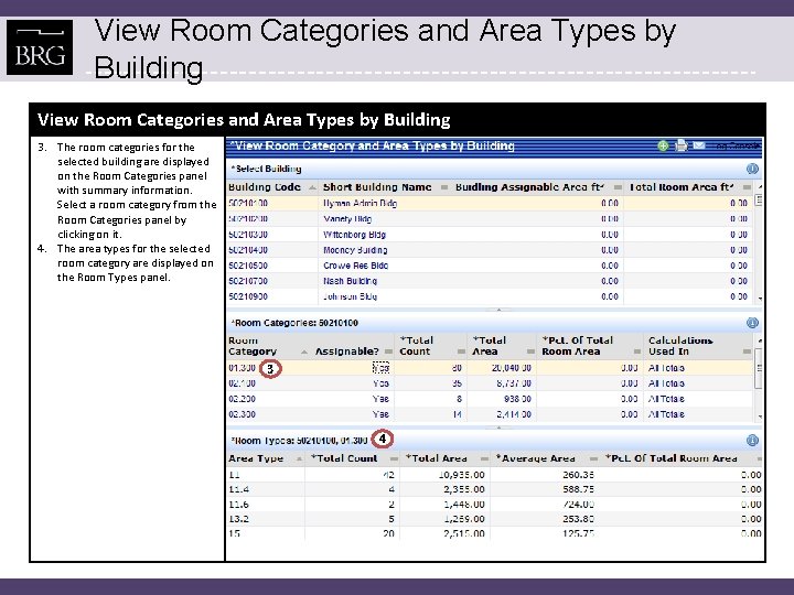 View Room Categories and Area Types by Building 3. The room categories for the