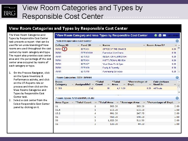 View Room Categories and Types by Responsible Cost Center The View Room Categories and