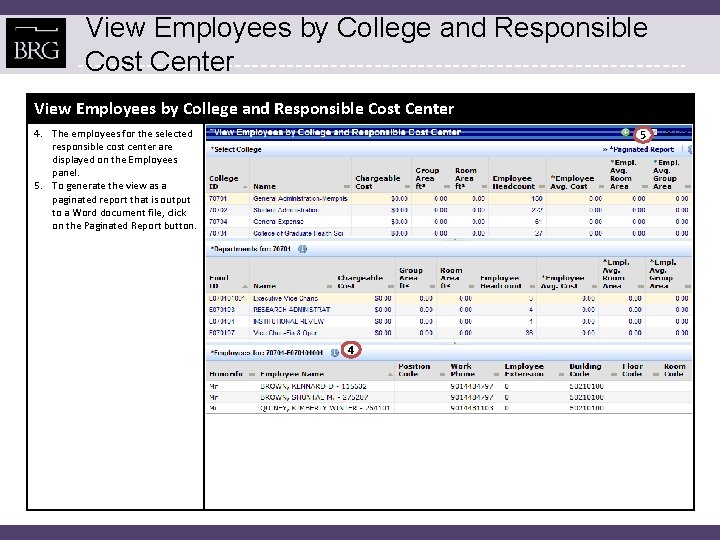 View Employees by College and Responsible Cost Center 4. The employees for the selected