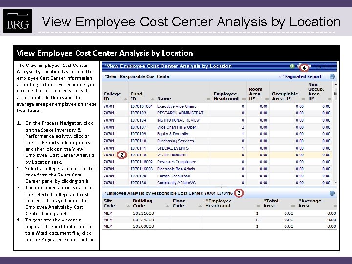 View Employee Cost Center Analysis by Location The View Employee Cost Center Analysis by