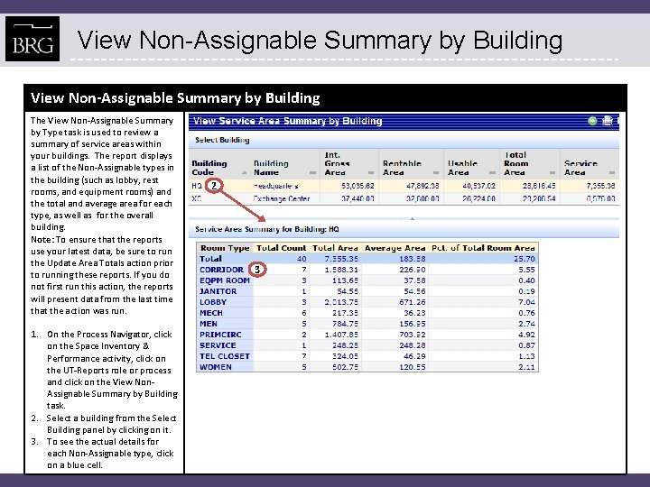 View Non-Assignable Summary by Building The View Non-Assignable Summary by Type task is used