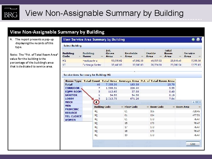 View Non-Assignable Summary by Building 4. The report presents a pop-up displaying the records