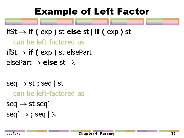 Example of Left Factor if. St if ( exp ) st else st |