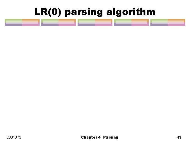 LR(0) parsing algorithm 2301373 Chapter 4 Parsing 43 