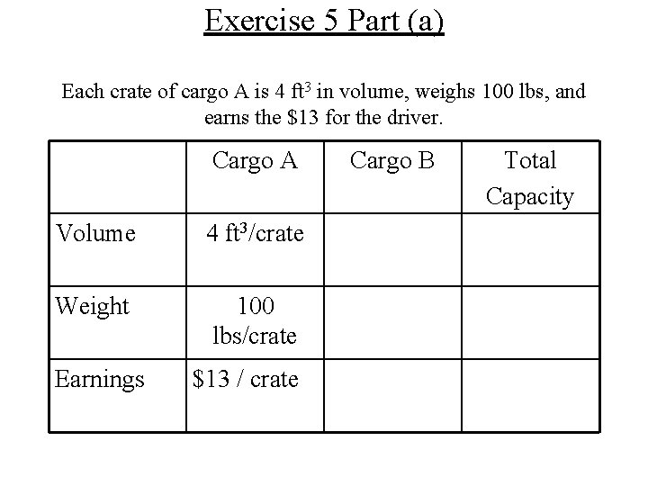 Exercise 5 Part (a) Each crate of cargo A is 4 ft 3 in