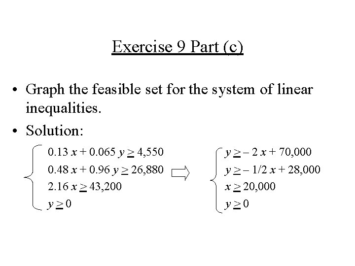 Exercise 9 Part (c) • Graph the feasible set for the system of linear