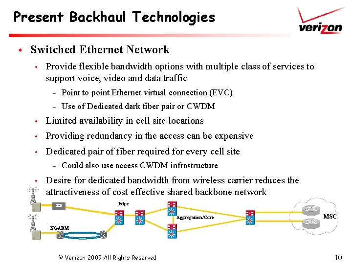 Present Backhaul Technologies w Switched Ethernet Network Provide flexible bandwidth options with multiple class