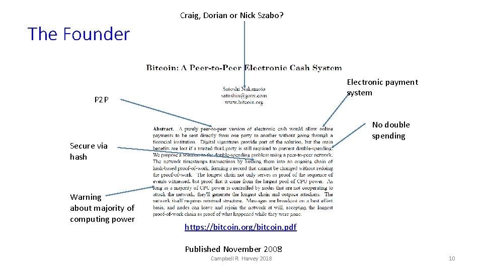 Craig, Dorian or Nick Szabo? The Founder Electronic payment system P 2 P No
