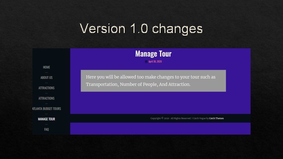Version 1. 0 changes 