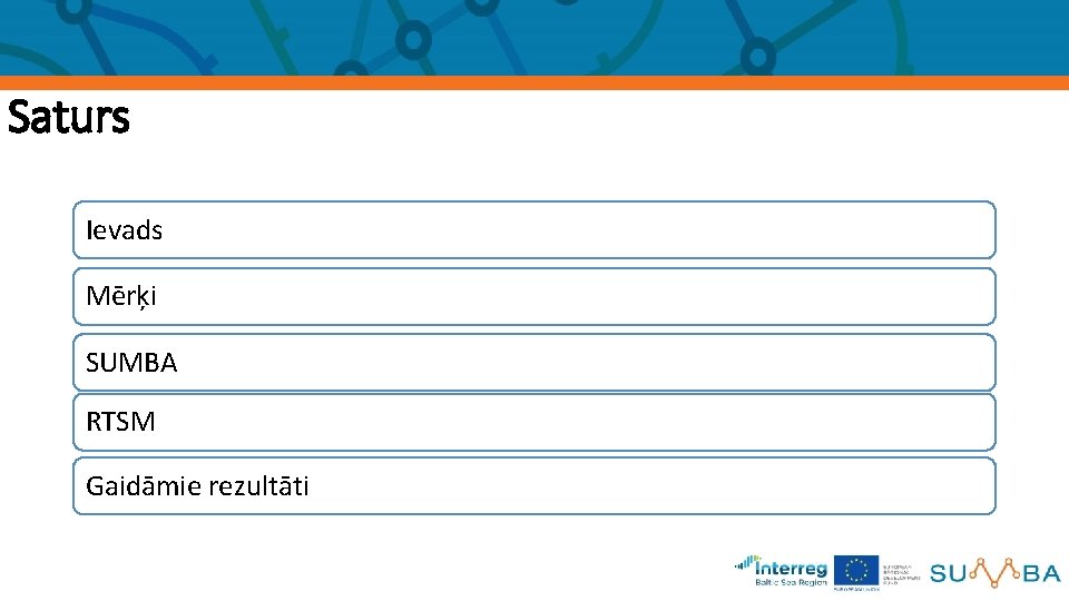 Saturs Ievads Mērķi SUMBA RTSM Gaidāmie rezultāti 