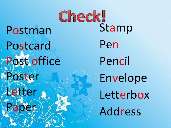 Check! Postman Postcard Post office Poster Letter Paper Stamp Pencil Envelope Letterbox Address 