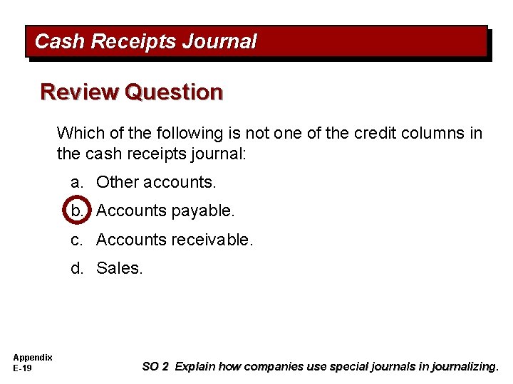 Cash Receipts Journal Review Question Which of the following is not one of the