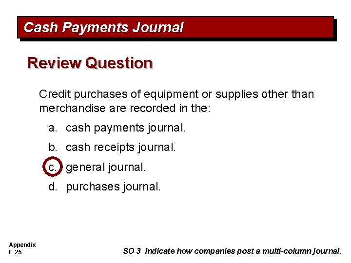 Cash Payments Journal Review Question Credit purchases of equipment or supplies other than merchandise