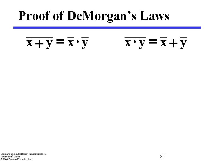 Proof of De. Morgan’s Laws x + y = x + y 25 