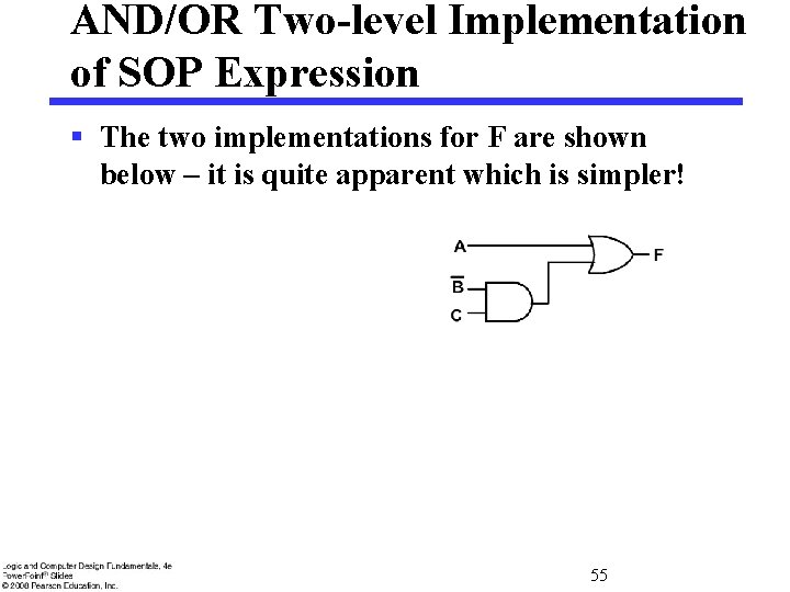AND/OR Two-level Implementation of SOP Expression § The two implementations for F are shown