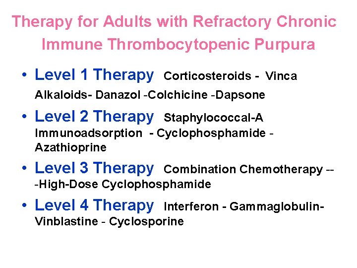 Therapy for Adults with Refractory Chronic Immune Thrombocytopenic Purpura • Level 1 Therapy Corticosteroids