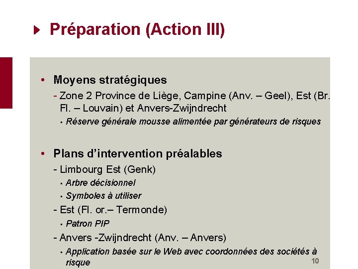 Préparation (Action III) • Moyens stratégiques - Zone 2 Province de Liège, Campine (Anv.