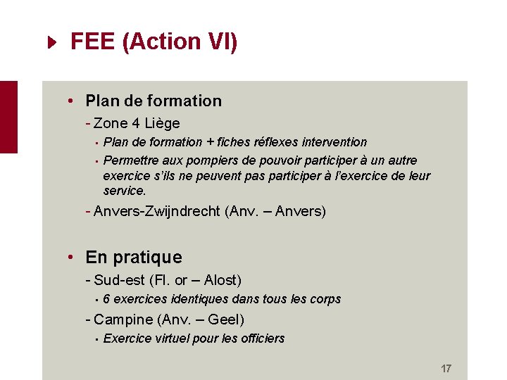 FEE (Action VI) • Plan de formation - Zone 4 Liège • • Plan