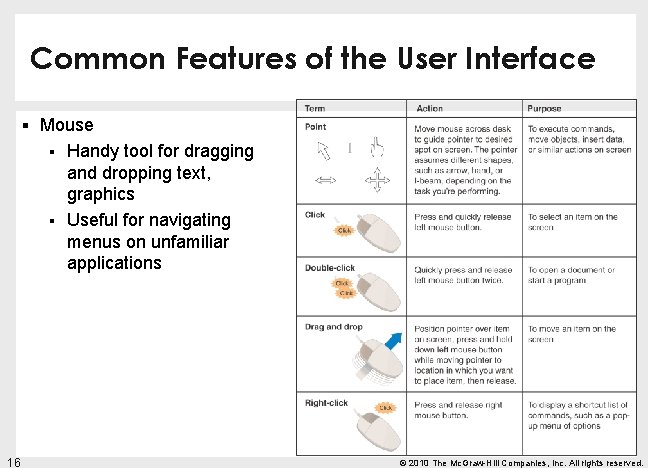 Common Features of the User Interface § Mouse § § 16 Handy tool for