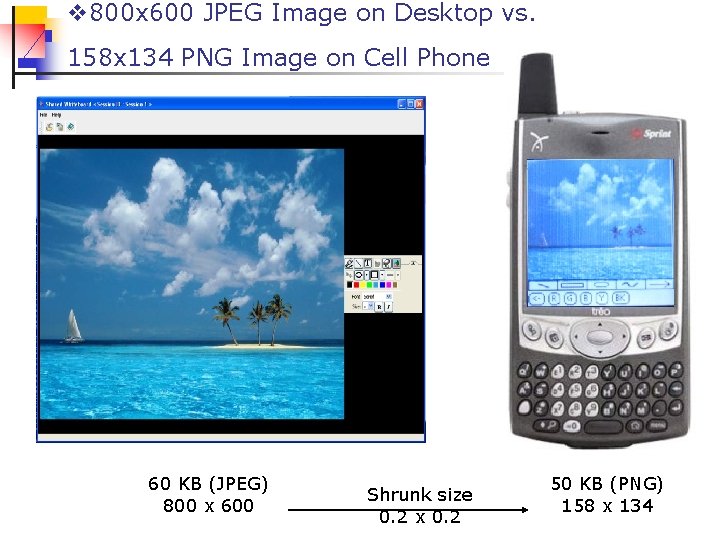 v 800 x 600 JPEG Image on Desktop vs. 158 x 134 PNG Image