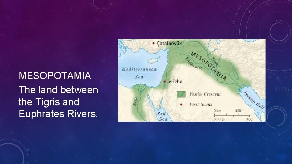MESOPOTAMIA The land between the Tigris and Euphrates Rivers.  MESOPOTAMIA The land between the Tigris and Euphrates Rivers.