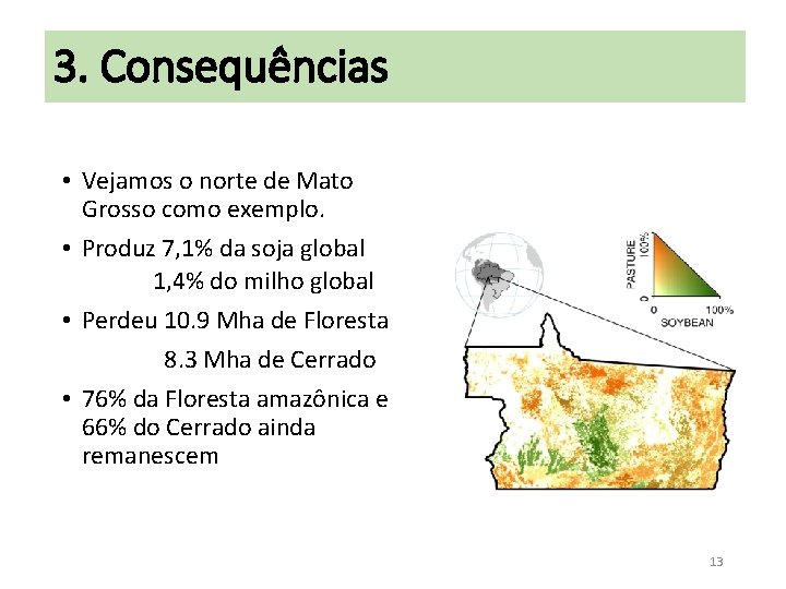 3. Consequências • Vejamos o norte de Mato Grosso como exemplo. • Produz 7,