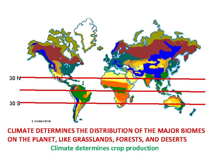 30 N 30 S CLIMATE DETERMINES THE DISTRIBUTION OF THE MAJOR BIOMES ON THE