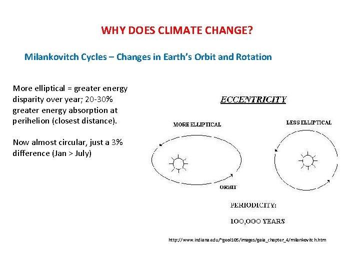 WHY DOES CLIMATE CHANGE? Milankovitch Cycles – Changes in Earth’s Orbit and Rotation More
