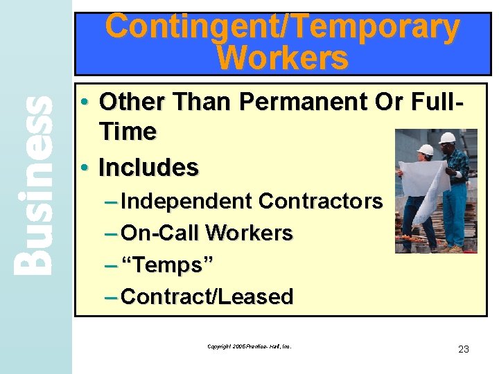 Business Contingent/Temporary Workers • Other Than Permanent Or Full. Time • Includes – Independent