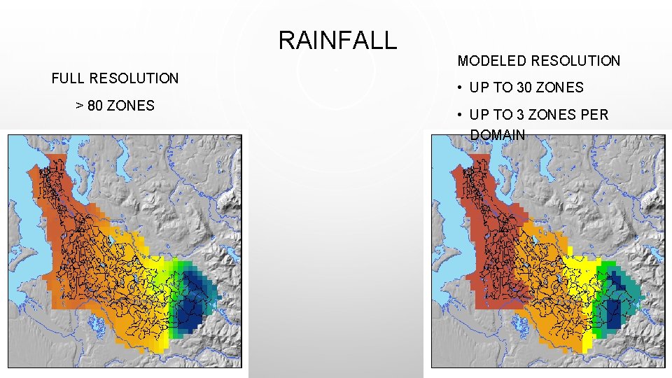 RAINFALL FULL RESOLUTION > 80 ZONES MODELED RESOLUTION • UP TO 30 ZONES •