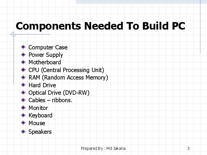 Components Needed To Build PC Computer Case Power Supply Motherboard CPU (Central Processing Unit)