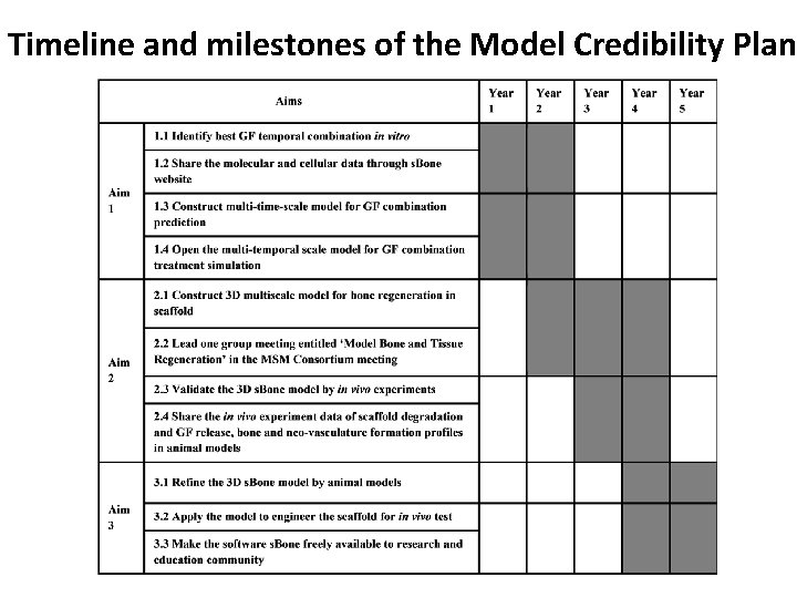 Timeline and milestones of the Model Credibility Plan 